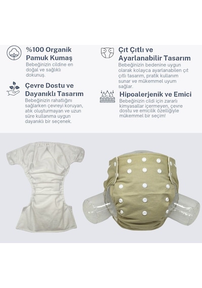 Baby Ybb Yıkanabilir Bebek Bezi Cepli Haki Renk Çıt Çıtlı 8kg-18kg Standart