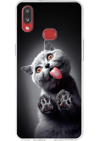 Samsung Galaxy A10s İle Uyumlu 1mm Slim Fit Kedi 2 050c Baskılı Şeffaf Kılıf Şeffaf