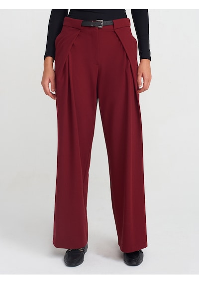 Dilvin 71577 Kemerli Ve Pilili Pantolon Bordo