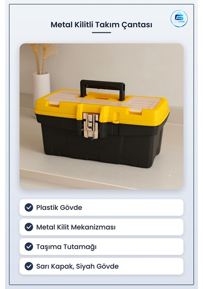 Takım Çantası Plastik Gövdeli Metal Kilitli Kulplu Alet Kutusu Sa