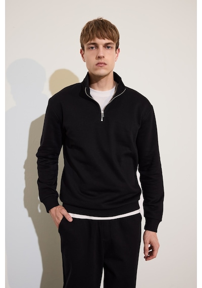 Defacto Regular Fit Dik Yaka Yarım Fermuarlı Basic Sweatshirt X7405az26aubk81 Siyah-bk81