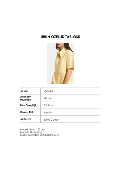 Itsbasic Kadın Sarı 6s6-108 Oversize %100 Koton Pamuk Denim Gömlek