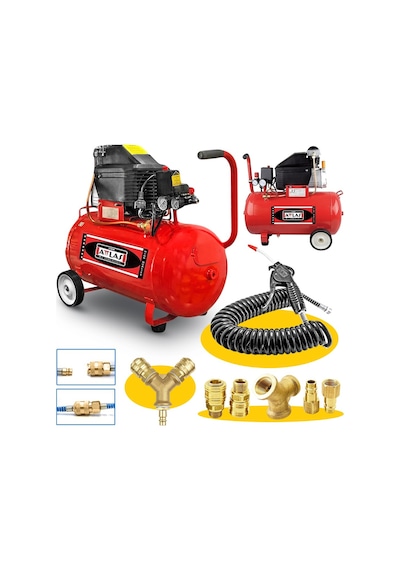 Atlas 50 Litre Hava Kompresörü 2Hp 8Bar 15Mt Spiral Hortum Havata