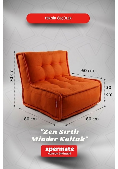 Xpermate Zen Sırtlı Minder İskandinav Tarzı Minder 80x60 Kremit