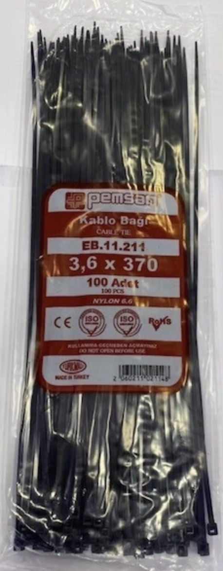 Pemsan Kablo Bağı Siyah 3.6x370 Mm. 100'lü Paket 3.6 X 370mm - Siyah