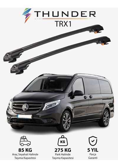 Mercedes-benz Vıano 2015-sonrası Trx1 Thunder Carrier Kilitli Ara Atkı Taşıyıcı Tavan Barı Siyah