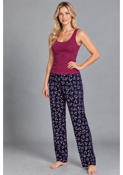 Womanandkids Night Bordo Kadın Çizgili Bluz Desenli Askılı Pijama Takımı