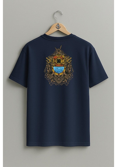 Bahriyeli Collection Oversize Dalgıç Antique Diving Helmet Cep Ve Sırt Tasarımlı Unisex T-shirt Lacivert