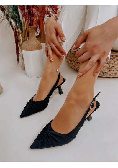 Ervanın Butiği Siyah Saten Bow Fiyonk Detay Kadın Stiletto-3669