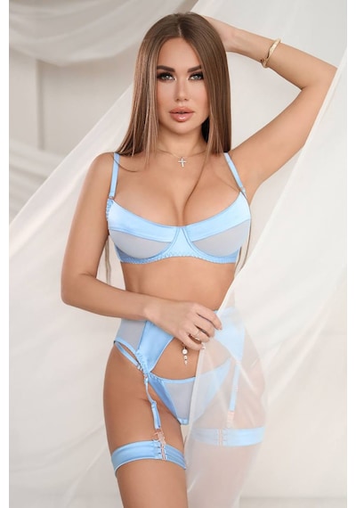 Alenka Saten Jartiyer Set - Mavi