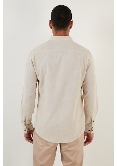 Buratti Pamuklu Regular Fit Düğmeli Yaka Erkek Gömlek Cf20S111871 Taş