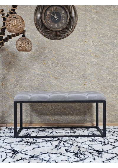 Zafir Siyah Boyalı Diktörtgen 100 Cm X 40 Cm Oturak Puf - Bench - Makyaj Oturağı - Oturak Gri