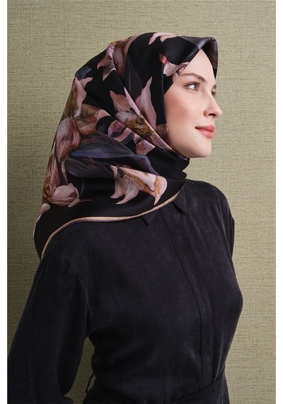 Armine İpek Eşarp 2027 Kış - 9620-36 Siyah Twill