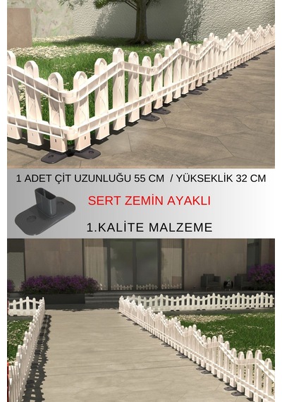 Dekoratif Plastik Alan Oluşturma Ve Bahçe Çiti 1 Adet Çit Y: 32 Cm / G: 55 Cm Sert Zemin Ayaklı - Beyaz