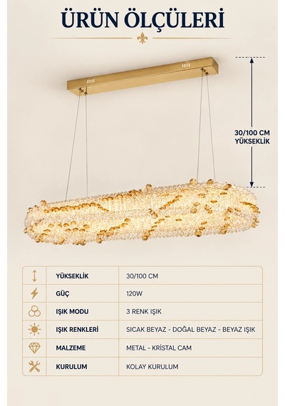 Modern Premıum Sarkıt Avize 3 Renk Led Gold Kasalı Lüks Yemek Masası Salon Avizesi 120w Beyaz