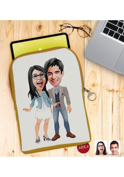 Bk Gift Kişiye Özel Sevgililer Karikatürlü Taşınabilir Koruyucu Tablet Kılıfı & Organizer Çanta - Sarı-81 Kılıf