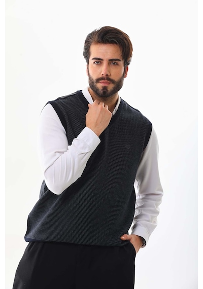 Pelikan Erkek V Yaka Desenli Süveter 7612 Füme