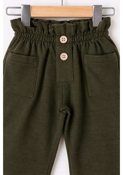 Babyhola 1-3 Yaş Kız Bebek Çocuk Çıtçıtlı Badi Pantolon Şık Alt Üst 2'li Takım Bayramlık 2327 Haki