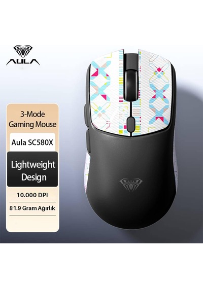 Sc580x Lightweight Paw3311 Sensor 10000 Dpı 1000hz Kablolu Ve Kablosuz Gaming Oyuncu Mouse Siyah