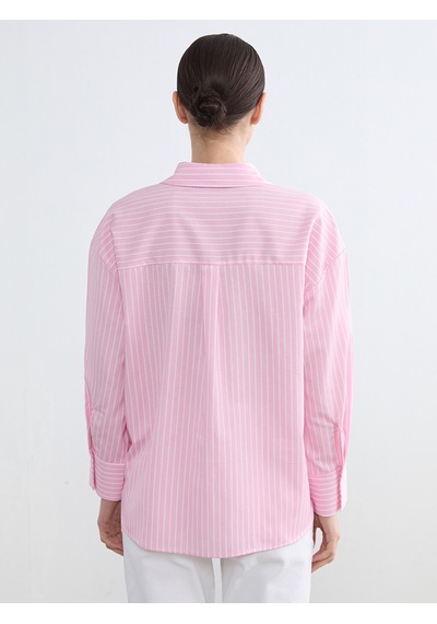 Lcw Modest Pembe Çizgili Poplin Kadın Gömlek