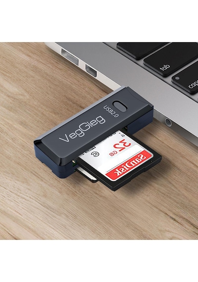 VegGieg Usb 2.0 SD ve Micro SD Hafıza Kart Okuyucu Siyah