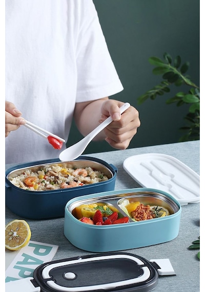 304 Çelik Mavi 1400 Ml Yemek Mama Saklama Kabı Cin605mv Mavi