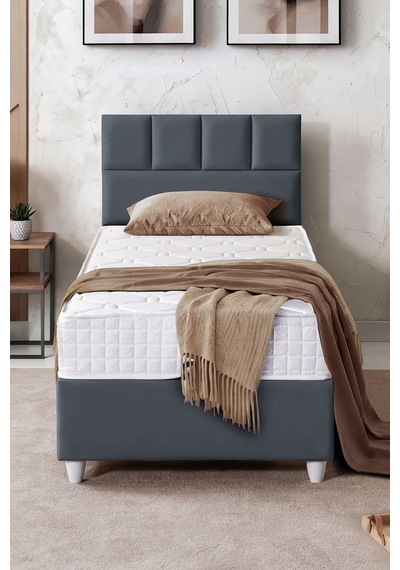 Baza Seti, Monaco Tek Kişilik Baza Başlık Maxi Yatak Seti, Antrasit - 100x200 Cm 100 x 200