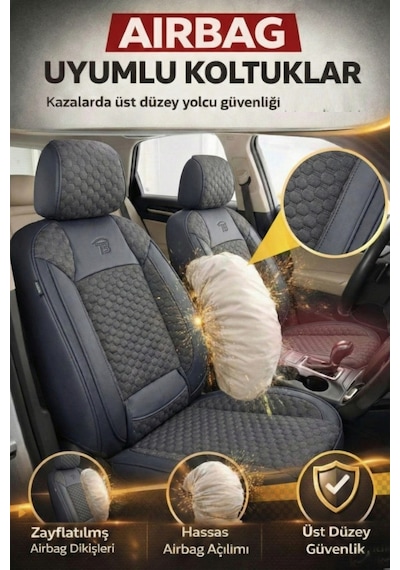 Ford Focus Trend 2012-2018 2+1 Arka Sırt Oturak Uyumlu Altay Serisi Füme Koltuk Kılıfı