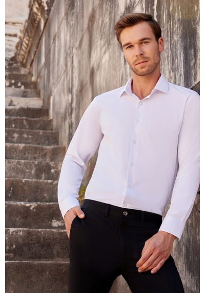 Morven Beyaz Slim Fit Dar Kesim Düz Sert Yaka Uzun Kollu Gömlek 99mc004002600 Beyaz