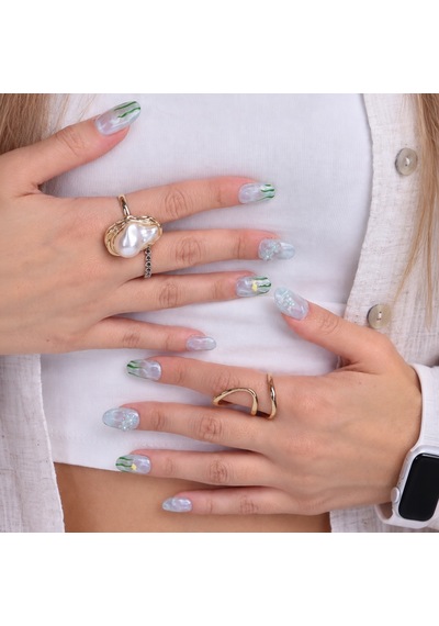 Mavi Nail Art Kısa Oval 10'lu Tekrar Kullanılabilir El Yapımı Protez Takma Tırnak Ekov-3526 M