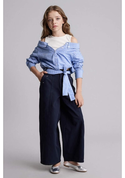 Defacto Wıde Baggy Fıt Gabardin Pantolon Kız Çocuk H4436a826smnv28 Lacivert-nv28
