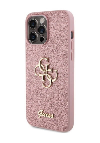 Apple Uyumlu iPhone 14 Pro Max Kılıf Guess Lisanslı 4g Büyük Metal Logolu Glitter Kapak Siyah