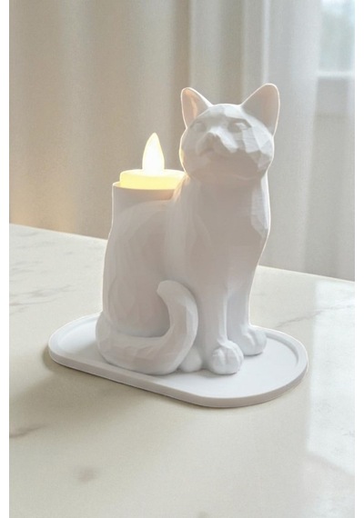 Siyah Kedi Biblo Led Mumluk Dekoratif Şık Ev Ofis Aksesuarı Masa Üstü Hediye