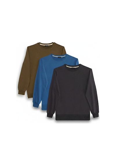 Tudors Erkek 3'lü Füme-mavi-yeşil Relax Fit Rahat Kesim %100 Pamuk 2 İplik Bisiklet Yaka Sweatshirt-46104 Çok Renkli