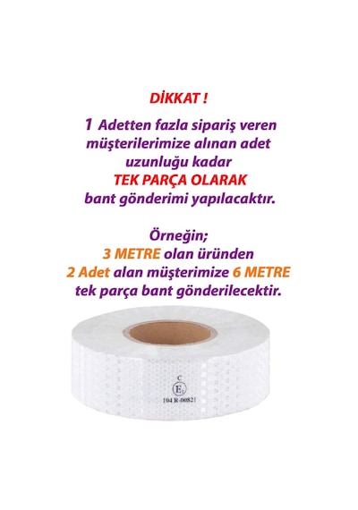 3 Mt Reflektörlü Reflektif Fosforlu Araç Oto Kamyon Şerit Bant Tüvtürk Onaylı Düz Beyaz İkaz Bandı