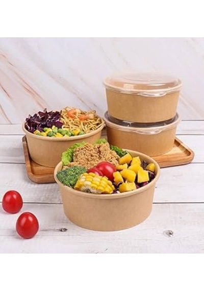 1100 Cc Kapaklı Kraft Salata Kasesi Sızdırmaz, Dayanıklı, Paket Servise Uygun Kullan At Kase 24 Adet