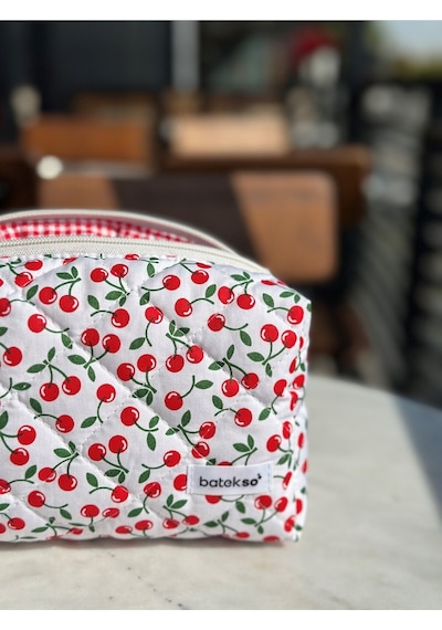 Batekso Mini Kiraz Desenli Makyaj Çantası  Büyük Boy