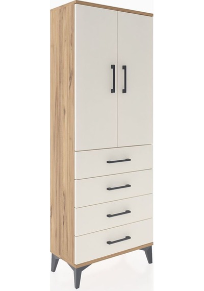 Arges Dolap 3 Raflı 4 Çekmeceli 2 Kapaklı 60x30x163 Çam-aytaşı Atlas Çam