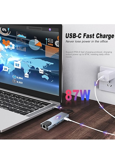 5in1 Type C To 4k Hdmı Çevirici 2xusb 3.0 Çoklayıcı 100w Pd Rj45