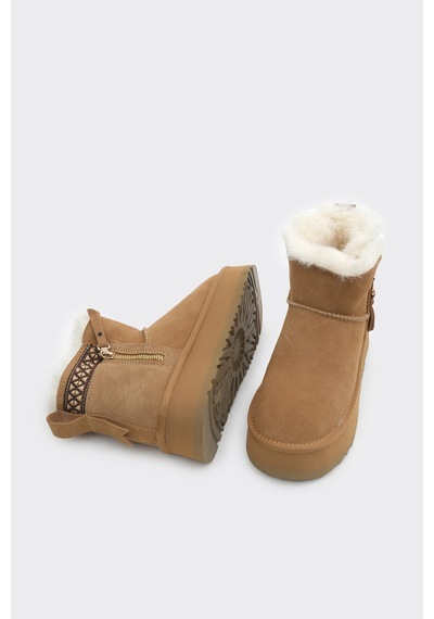 Derinet Comfort Bilek Kürklü Kadın Bot Camel Camel