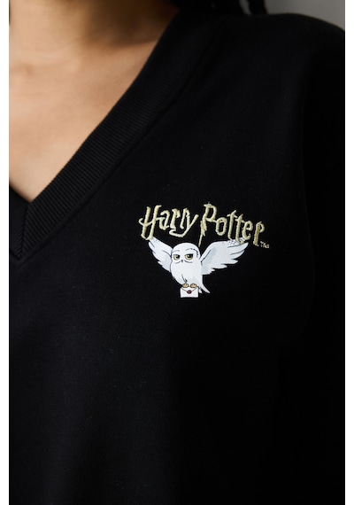 Penti Siyah V Yaka Harry Potter Baskılı Sweatshirt Siyah Siyah