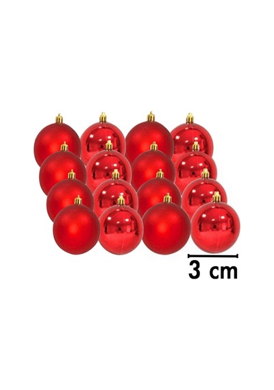 3 Cm Mat Parlak Kırmızı Top 12'li - Yılbaşı Süsü