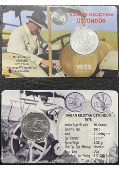 Fao 1975 Yılı Saban Kılıçtan Üstündür Hatıra Alüminyum 10 Kuruş Özel Kitinde Çil Unc