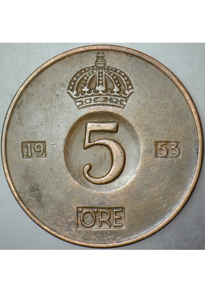 İsveç 5 Öre 1953 Kral 6. Gustaf Dönemi.