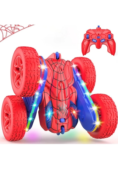 Uzaktan Kumandalı Işıklı Akrobat Araba 360 Derece Takla Atan Duman Püskürten Şarjlı Oyuncak Araba Spiderman