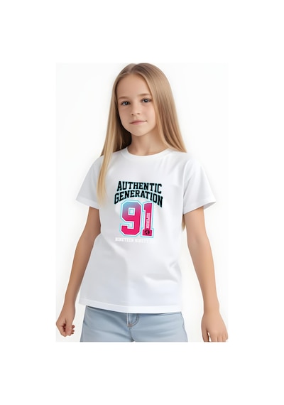Panios Kids Authentic Baskılı Kız Çocuk Kısa Kollu T-shirt Beyaz