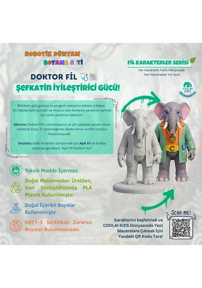 Codlaı Kids Robotik Dünyam 3d Boyama Seti - Çocuklar İçin Eğitici Yaratıcı Oyuncak Boyama Kiti - Doktor Fil