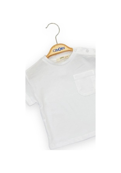 Çikoby Erkek Bebek Yakası Çıt Çıtlı Pamuklu Cep Detaylı Basic Tshirt-11669-ekru Ekru