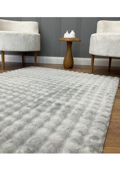 Saraz Halı Puffy Bubble Tavşan Tüyü Kaymaz Makinede Yıkanabilir Salon Koridor Mutfak Halı Gri