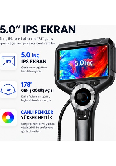 Uninet Oynar Başlıklı Joystickli Ekranlı Kayıt Yapabilen 1mt Kablolu Endoskop Yılan Kamera
